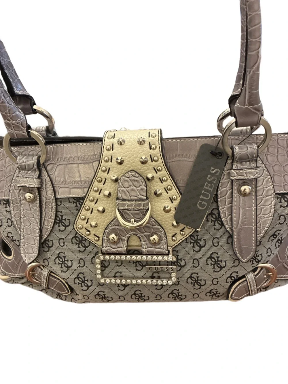 Guess NWT Y2K Rare Diamond G Shoulder Bag in Silver Grey with Studded Detail - Picture 6 of 7